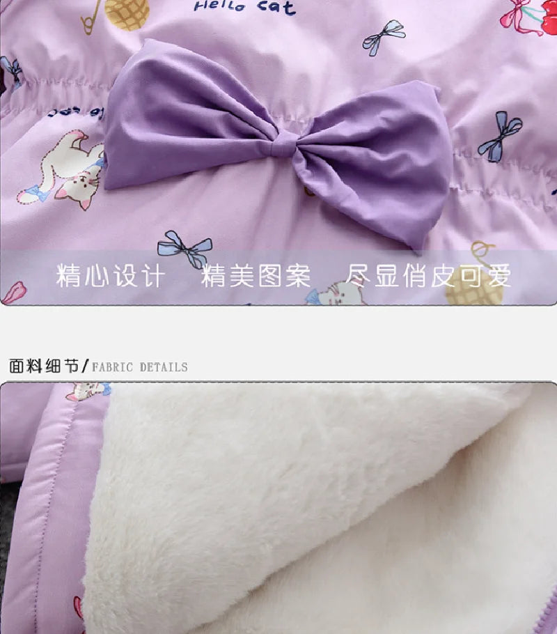 Veste Fille Hiver Doublure Polaire - Capuche Cartoon Rembourrée Chaude