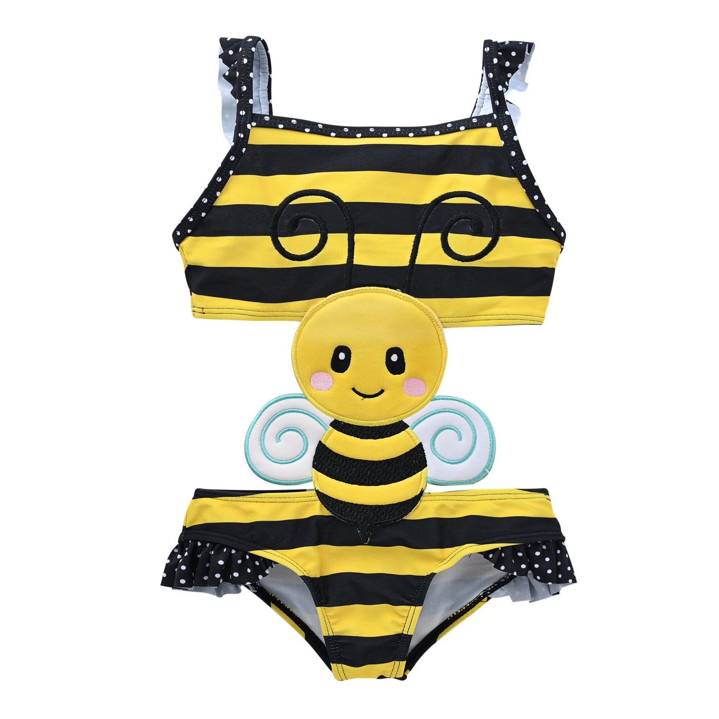 Maillot de Bain Bébé Fille Une Pièce Abeille + Bonnet - Ensemble 2 Pièces