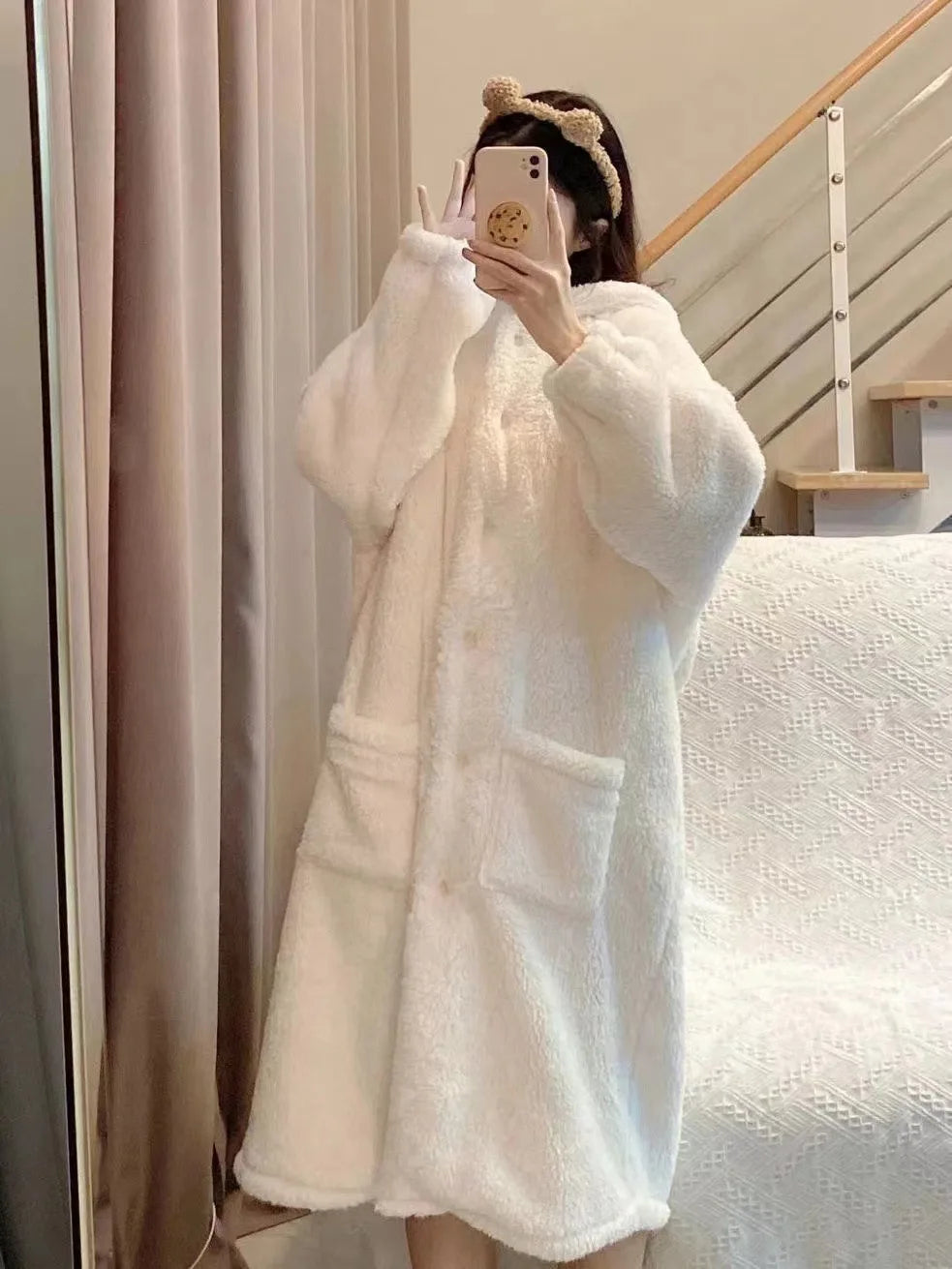 Peignoir Femme Polaire Oreilles de Lapin - Robe de Chambre Douce Automne Hiver - Homewear Cartoon