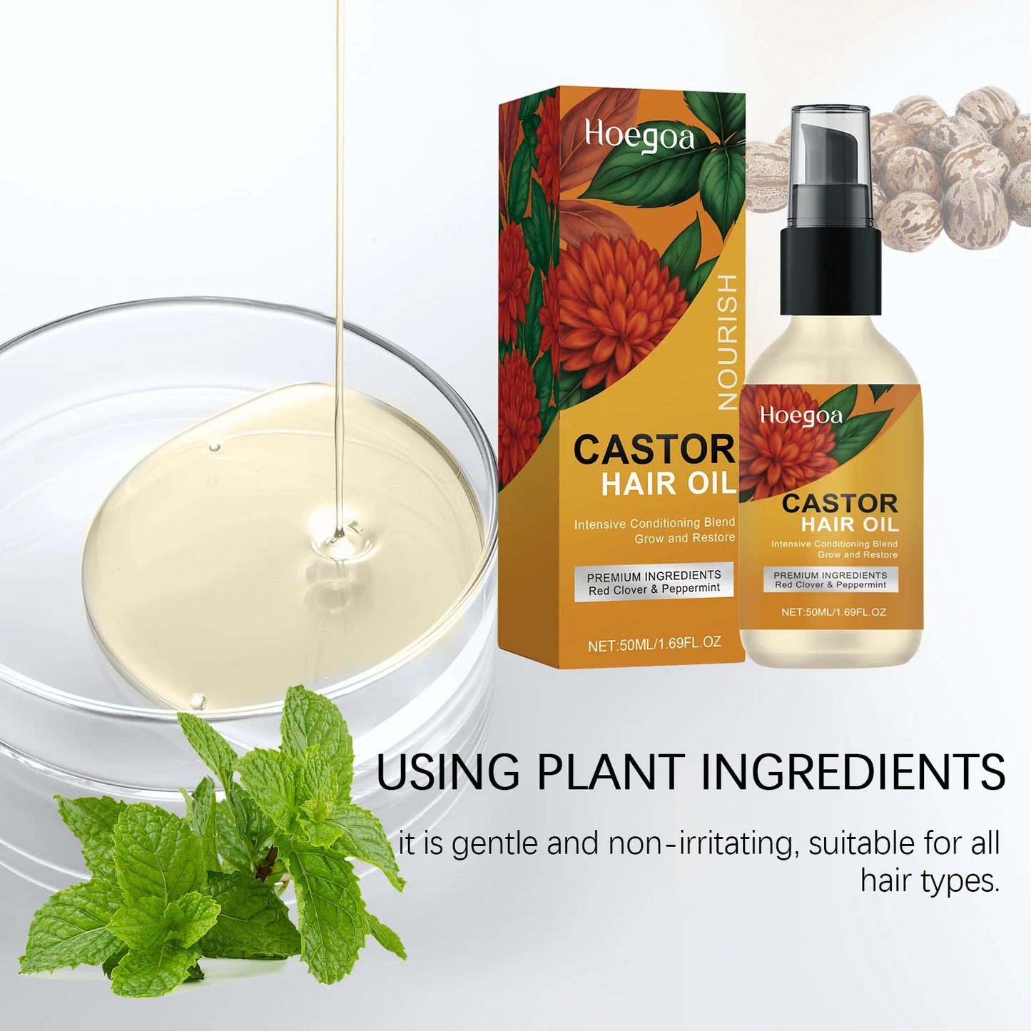 Huile Essentielle Ricin Dense 50ml - Anti-Chute Réparation Cheveux Soin Nourrissant