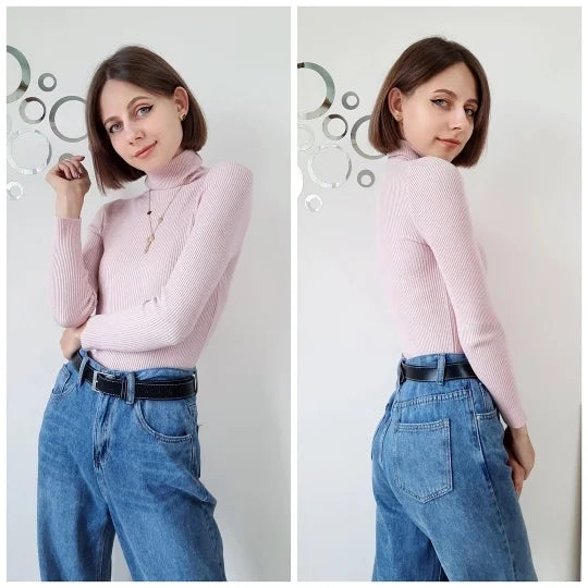 Pull Col Roulé Femme Automne Hiver 2024 - Cachemire Tricoté Doux Basique