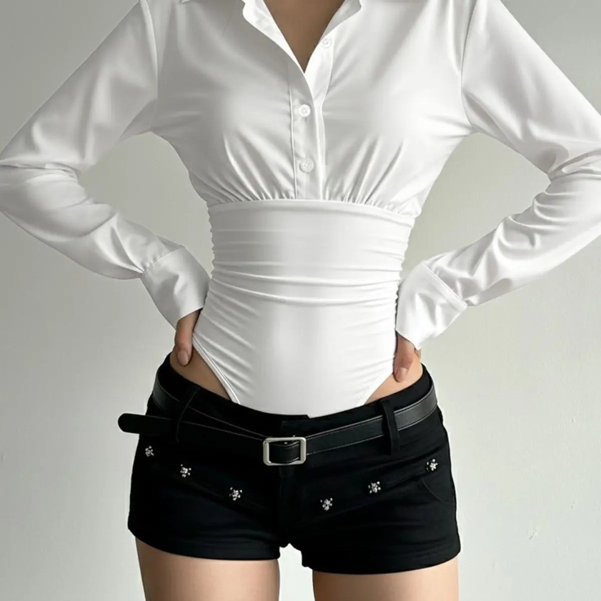 Chemise Body Femme Manches Longues Tendance - Top 3D Slim Fit Polyvalent Été