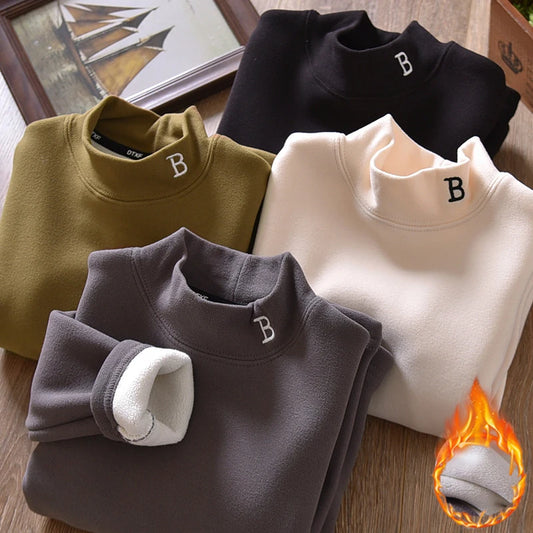 T-Shirt Thermique Enfant - Col Montant Velours Broderie Lettre