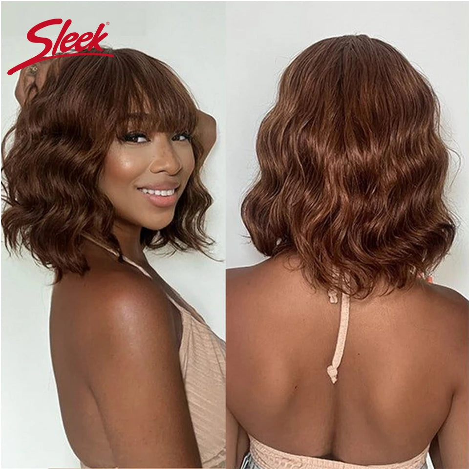 Perruque Bob Courte Loose Body Wave avec Frange - Cheveux Naturels Brésiliens Remy 100% Glueless