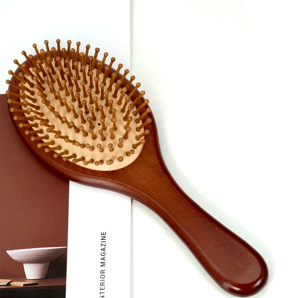 Brosse Cheveux Bambou Bois Naturel - Peigne Anti-Statique Massage Cuir Chevelu Coussin d'Air Démêlage Femme Homme