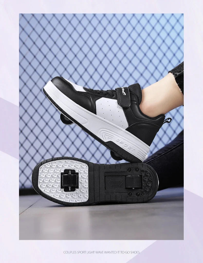 Chaussures Roller Skate Enfants Cuir - Sneakers Roues Amovibles Sport Outdoor Garçons Filles