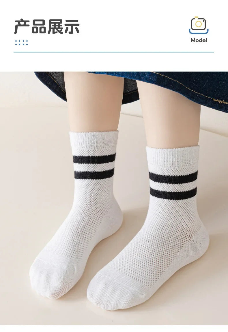 Lot Chaussettes Blanches Enfant - Socquettes Coton Mesh Respirantes Mi-Mollet Été Sport