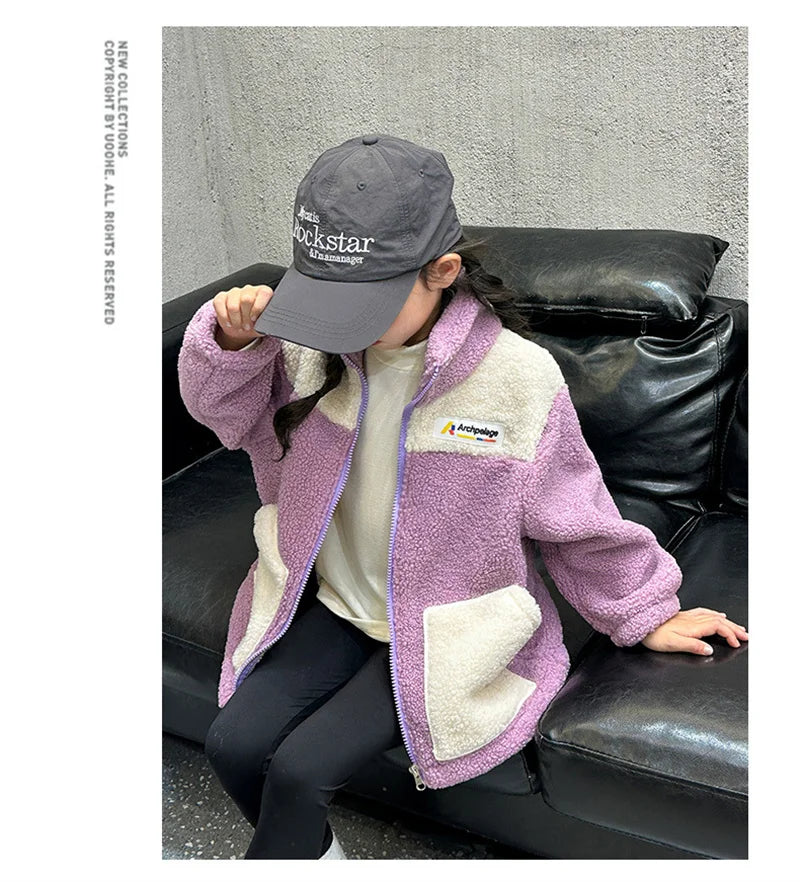 Veste Laine d'Agneau Enfant - Manteau Chaud Velours Automne Hiver - Outdoor Fashion