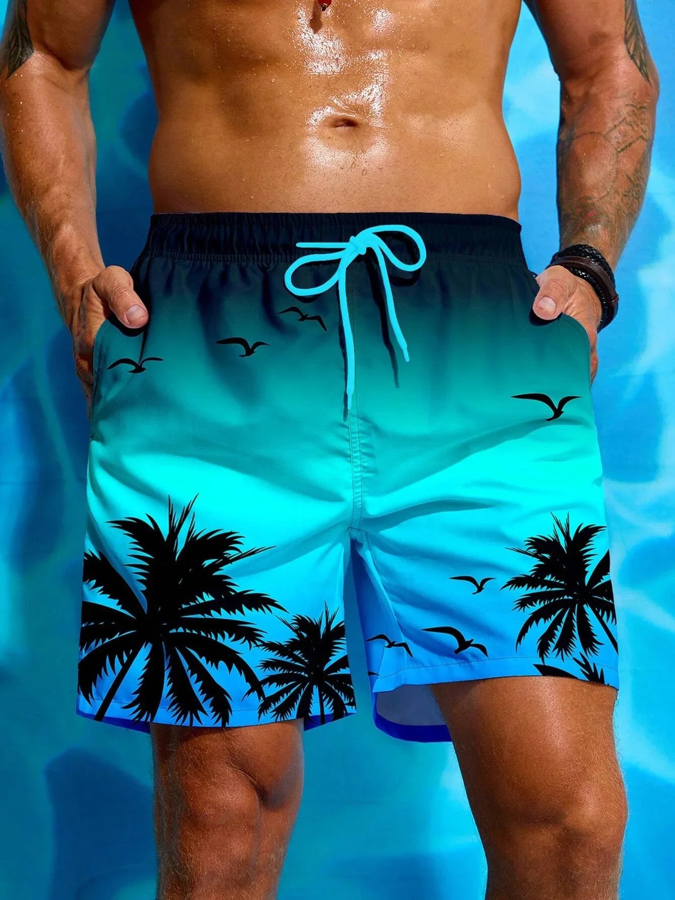 Short de Bain Homme Cocotiers 3D - Maillot Séchage Rapide Casual Sport Été Unisexe