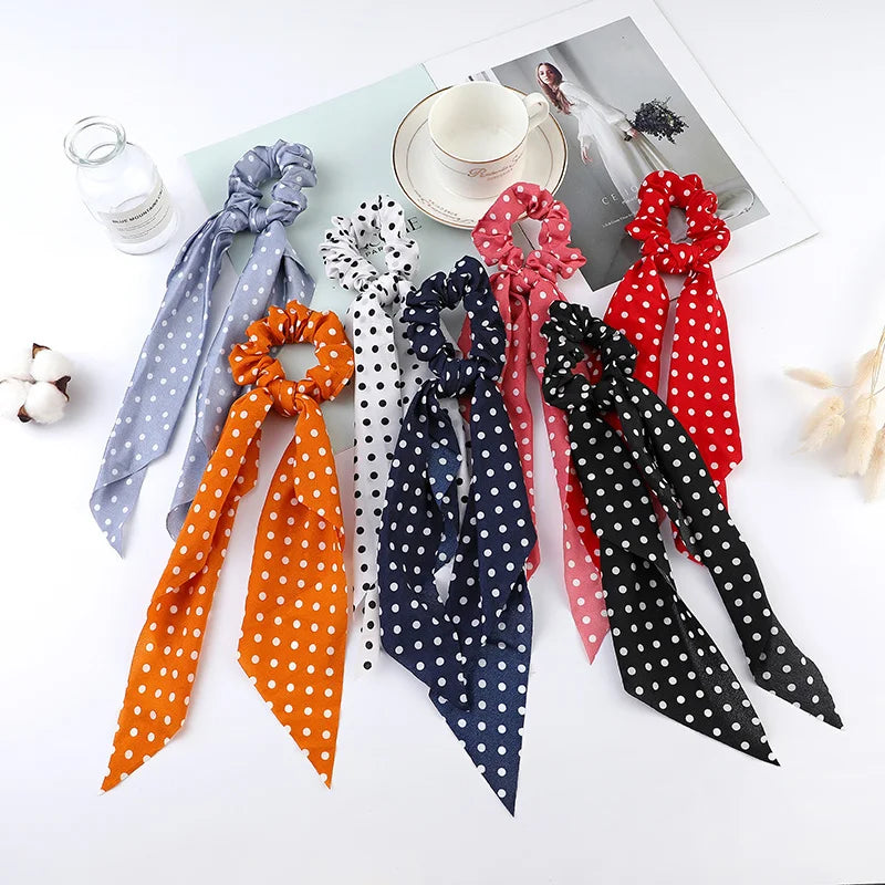 Chouchous Long Ruban Mousseline Imprimé Mode - Foulard Queue Cheval Élastique Cheveux Femme Fille Accessoires