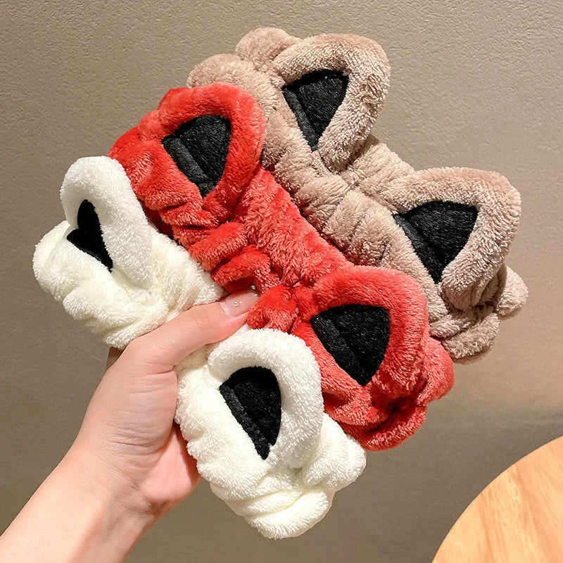 Bandeau Cheveux Chat Peluche - Serre-Tête Mignon Lavage Visage Accessoire Coiffure