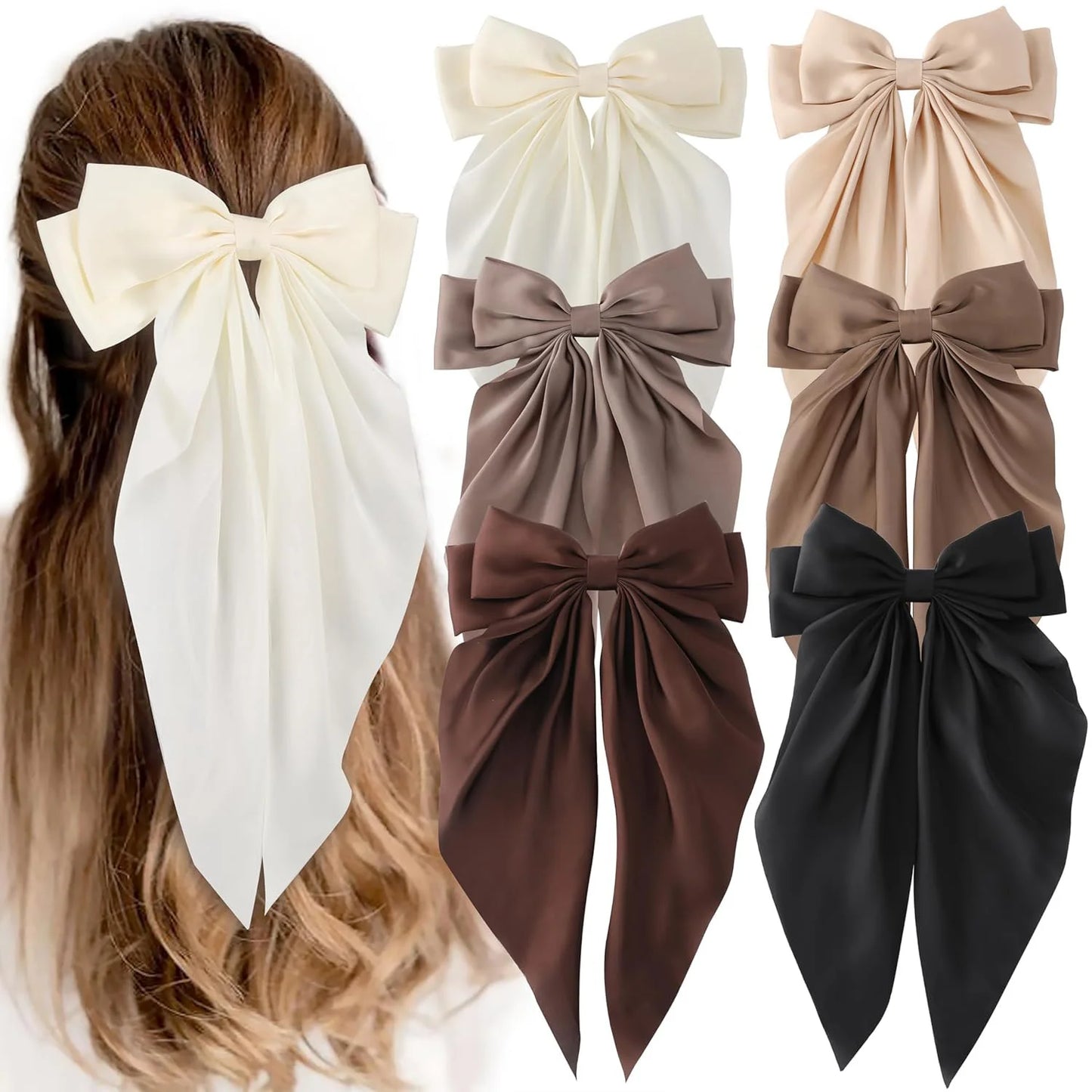 Barrette Cheveux Nœud Satin Coréen Femme Fille - Pince Ressort Grand Nœud Long Ruban Accessoires Mode Élégants