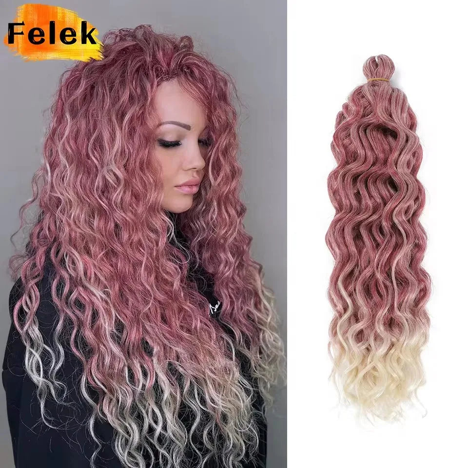 Extension Tresses Hawaii Curly Ocean Wave - Mèches Crochet Synthétiques Afro Bouclées Ombré Rose Water Wave