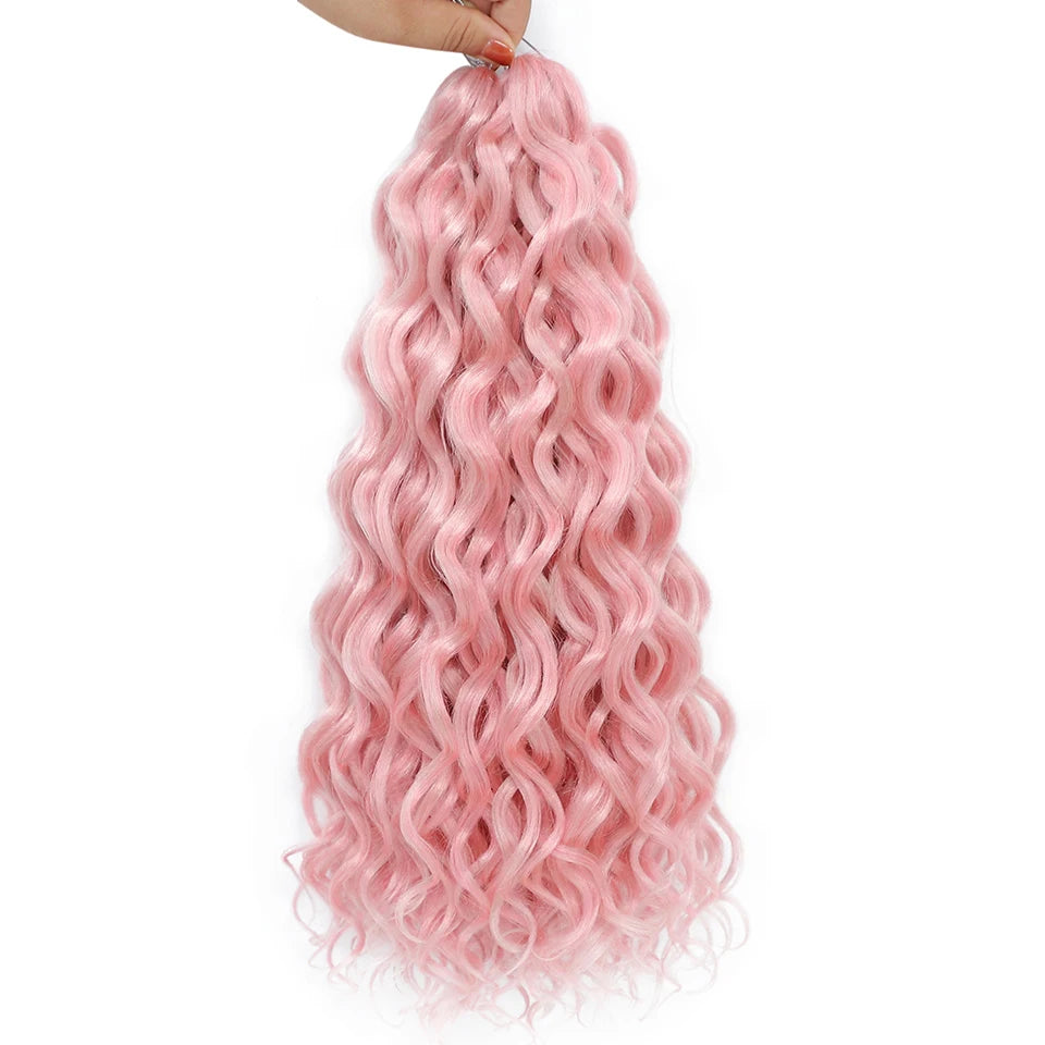 Extension Tresses Hawaii Curly Ocean Wave - Mèches Crochet Synthétiques Afro Bouclées Ombré Rose Water Wave