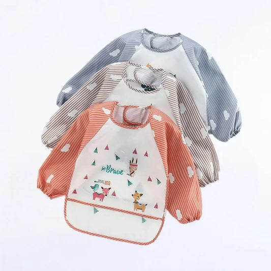 Bavoir Bébé Cartoon Coloré Imperméable - Manches Longues Poche 0-3 Ans