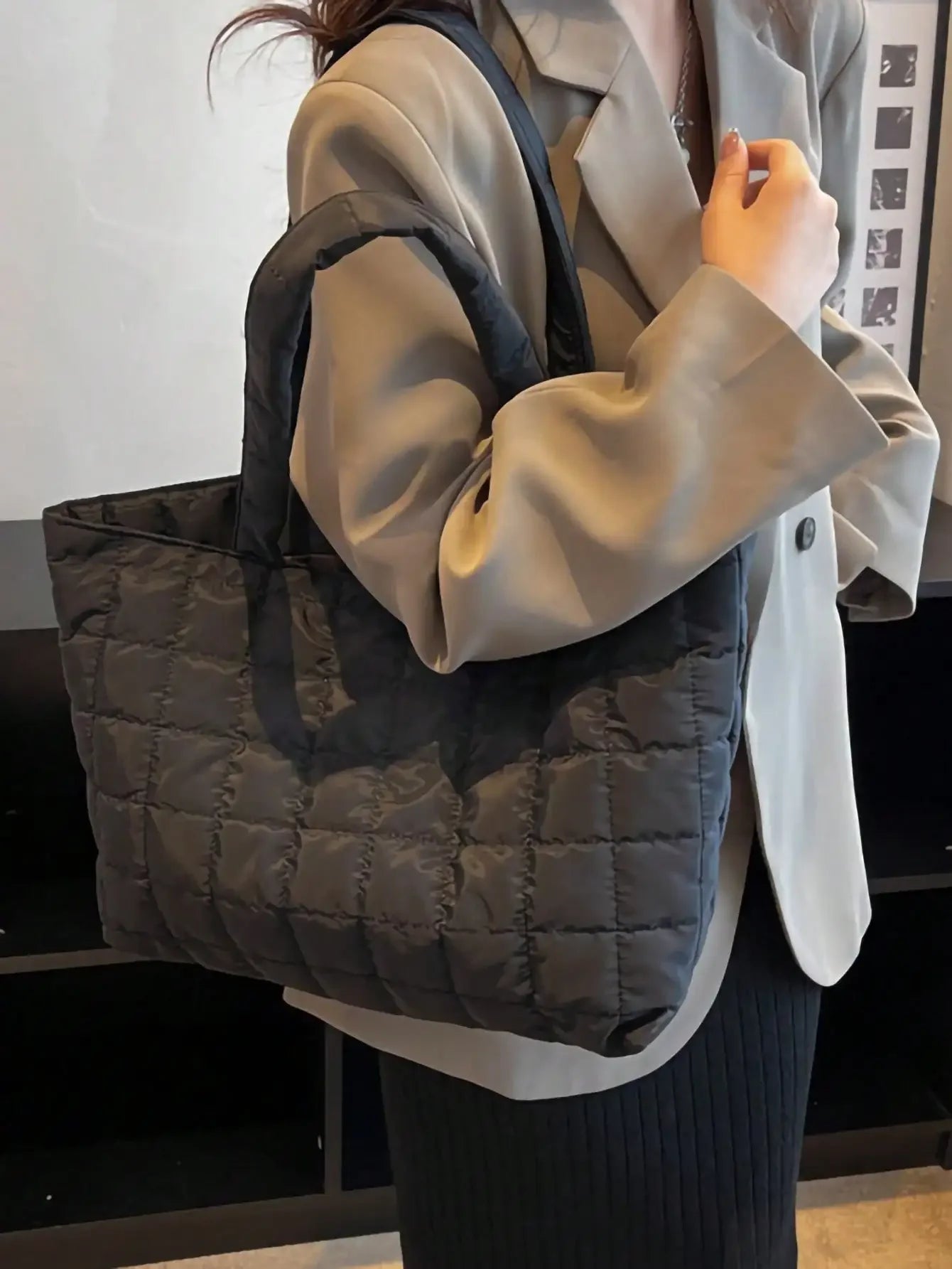 Sac Tote Matelassé Hiver Femme - Grande Capacité Multifonction Fille Étudiante