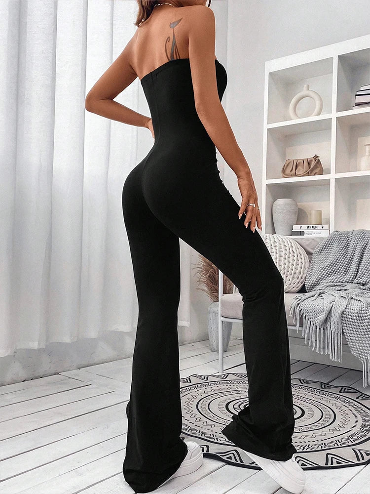 Combinaison Femme Corset Couleur Unie - Slim Lift Butt Design Fashion Pantalon Évasé Une Pièce