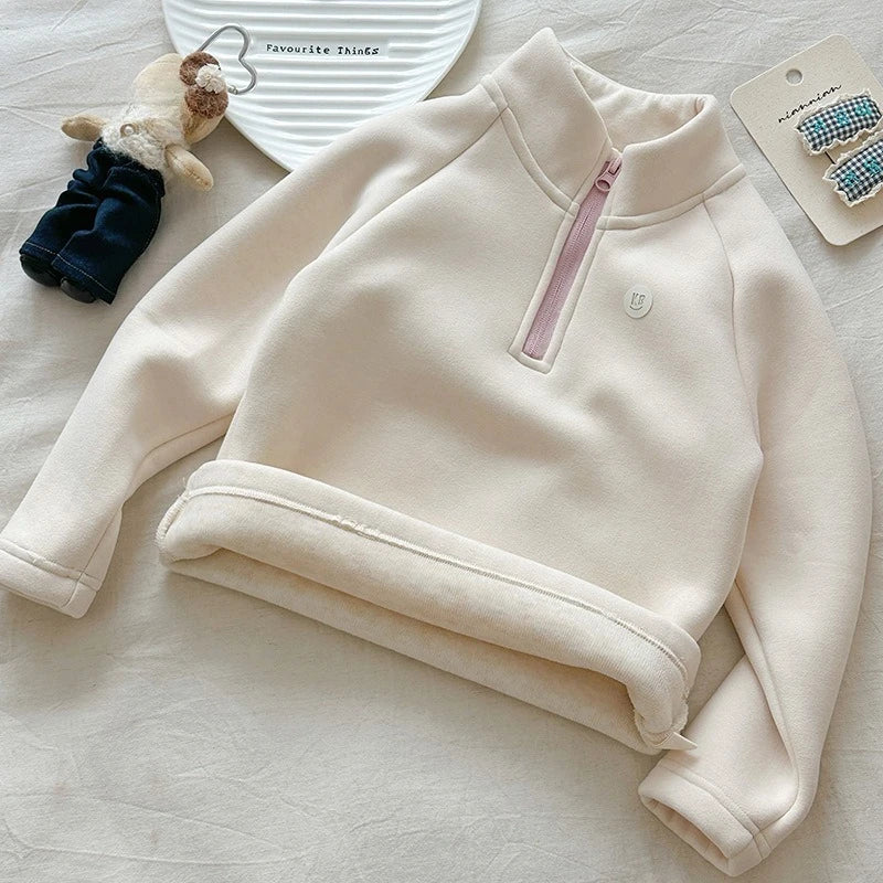 Sweat à Capuche Fille Automne Hiver - Col Montant Zippé Couleur Unie