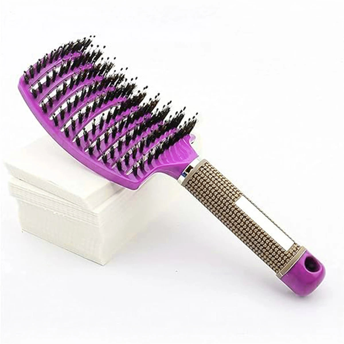 Brosse Cheveux Massage Cuir Chevelu - Poils Sanglier Nylon Femme Mouillés Bouclés Démêlage Salon Coiffure