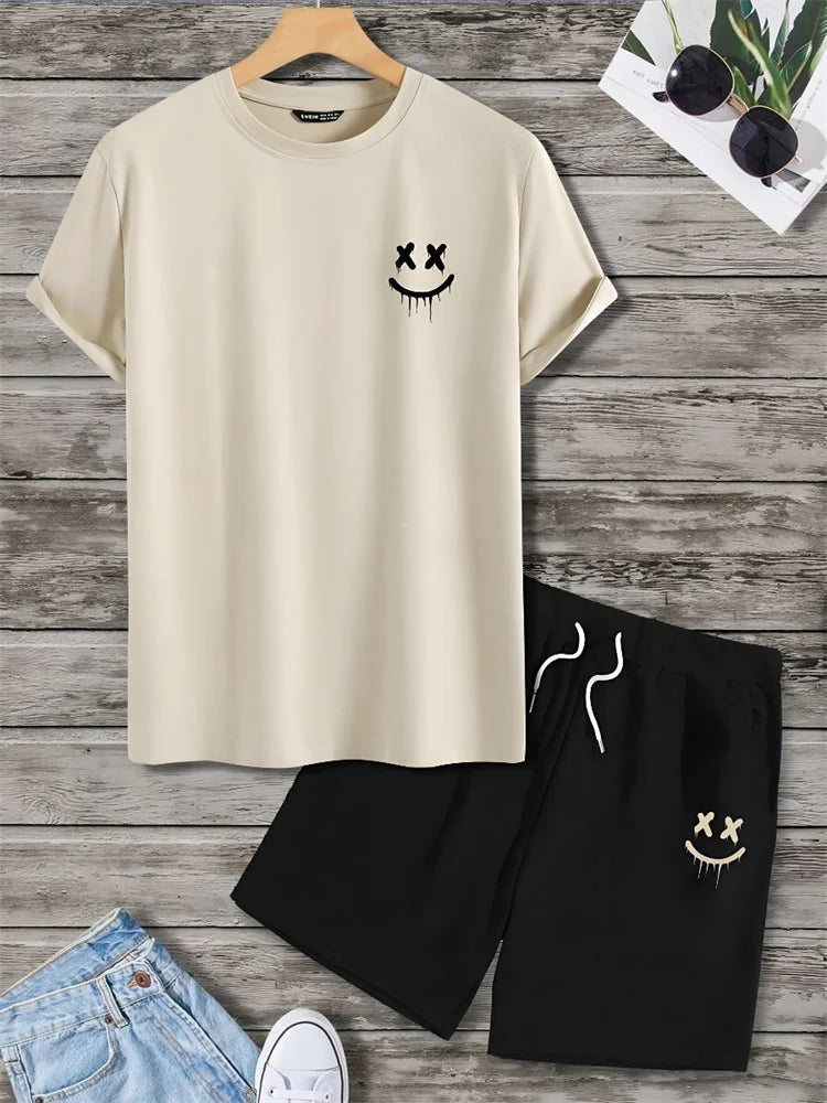 Ensemble Homme 2 Pièces Imprimé Hawaïen - T-Shirt Manches Courtes & Short de Plage