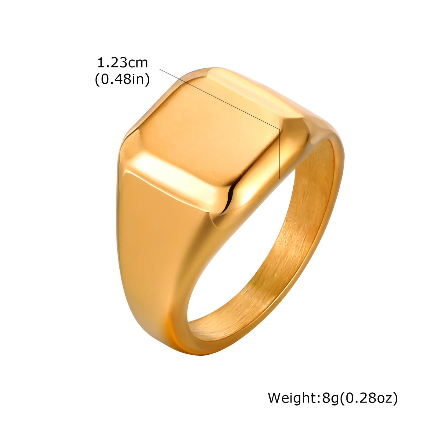 Bague Chevalière Carrée Acier Inoxydable Doré - Homme