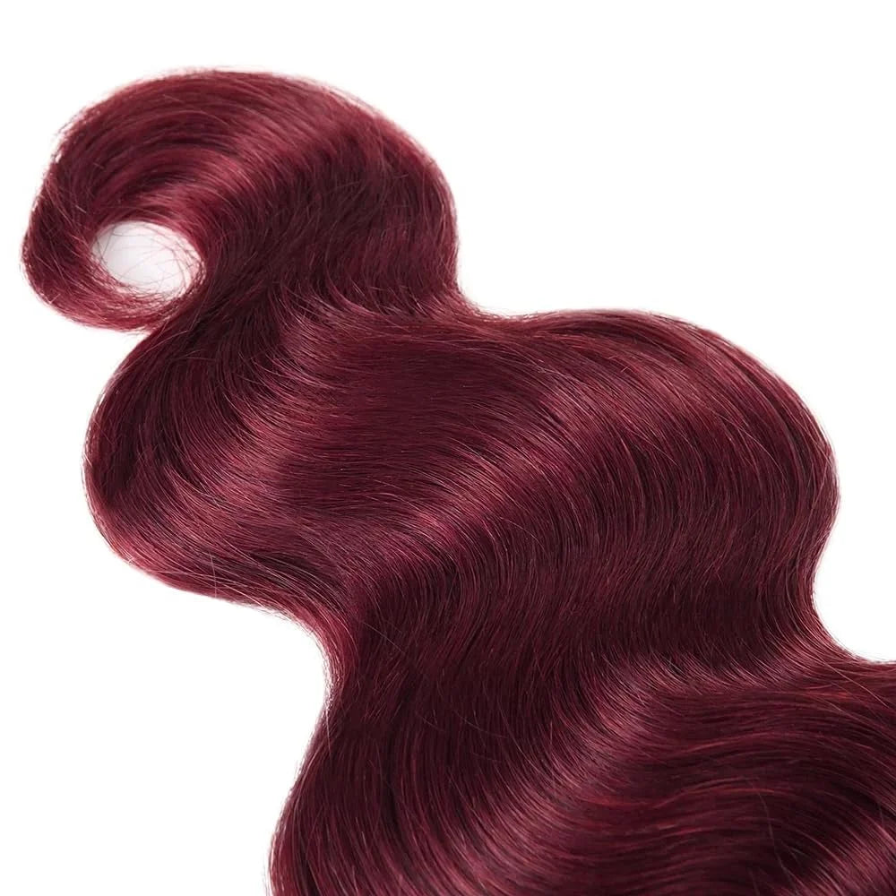 Mèches Cheveux Humains Péruviens Bordeaux 99J - Extensions Tissage Double Trame Qualité 12A