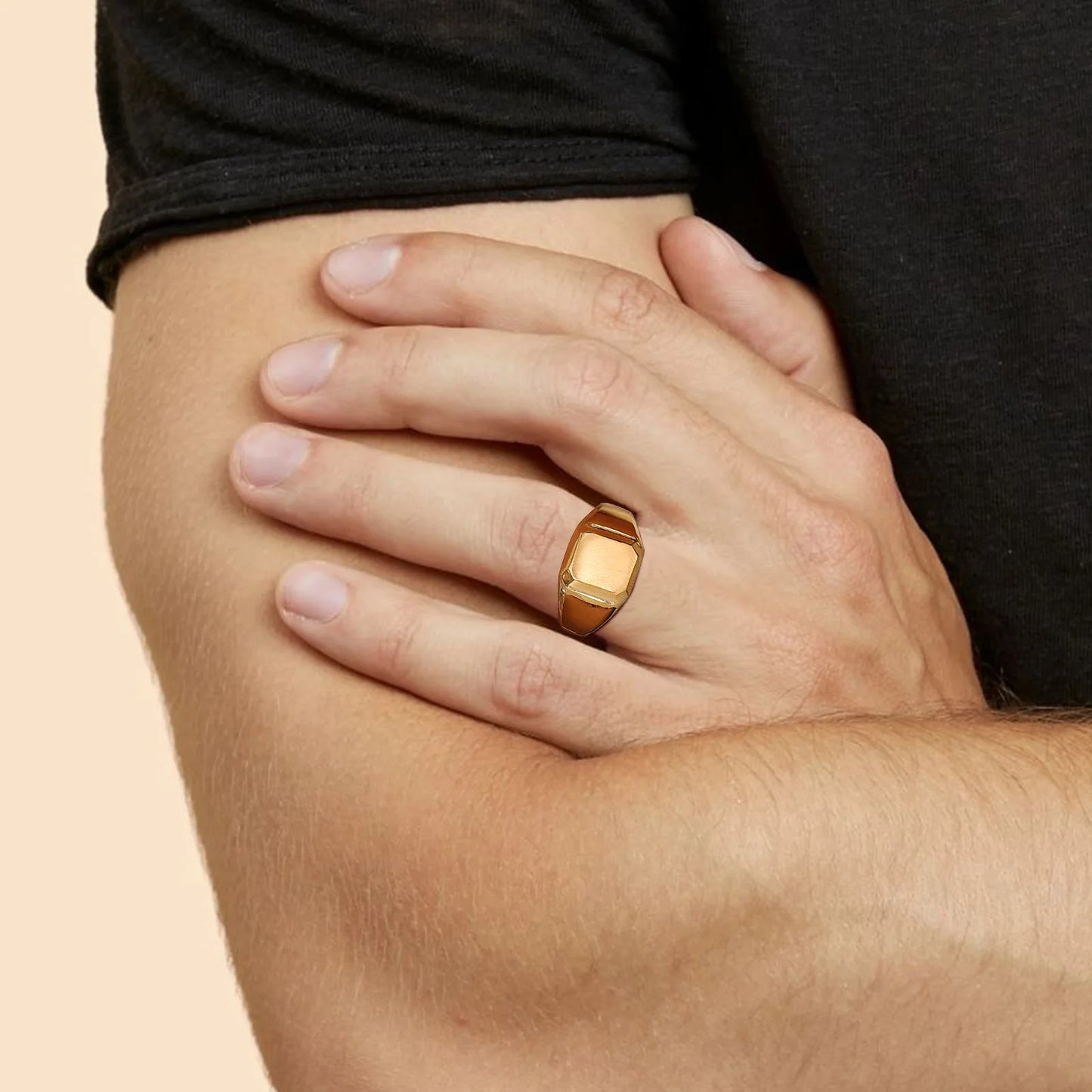 Bague Chevalière Carrée Acier Inoxydable Doré - Homme