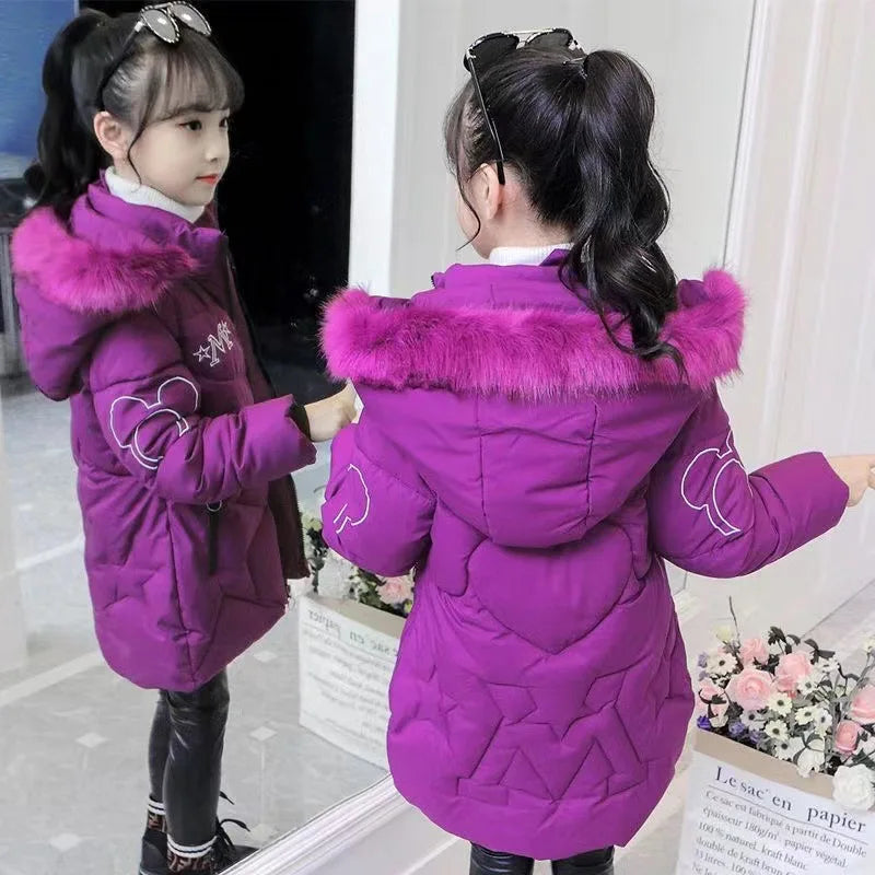 Manteau Hiver Fille 3-10 ans - Parka Chaude Capuche Fourrure Imperméable