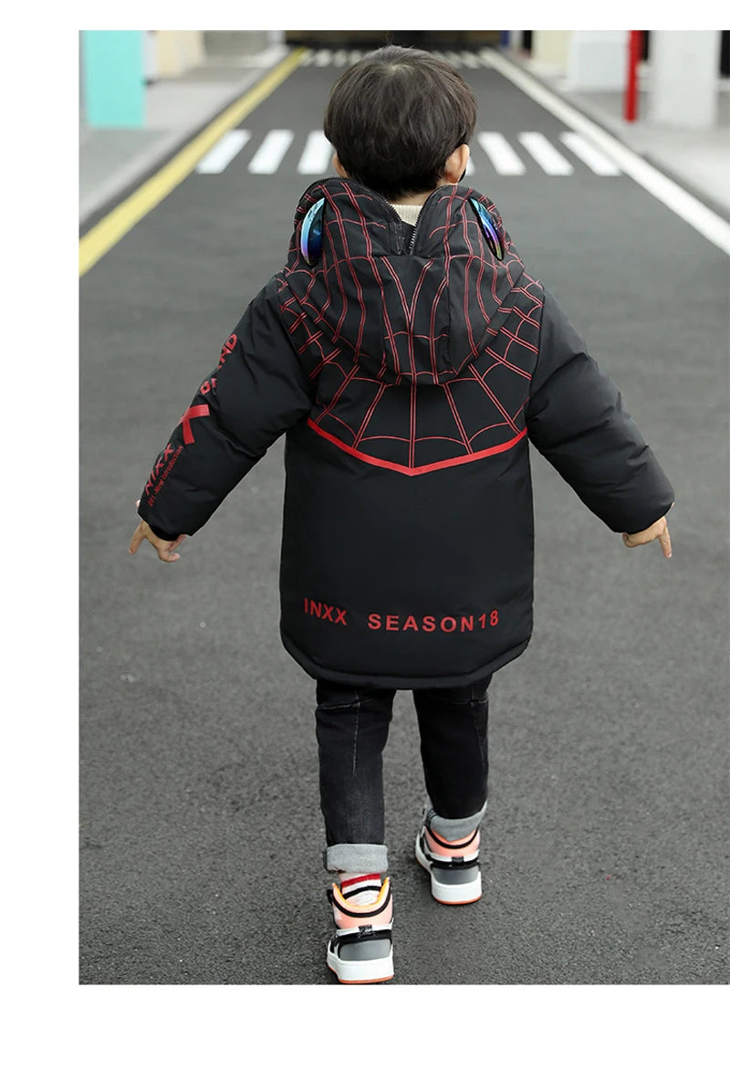 Parka Spiderman Garçon Ado - Manteau Hiver Réversible Chaud Long