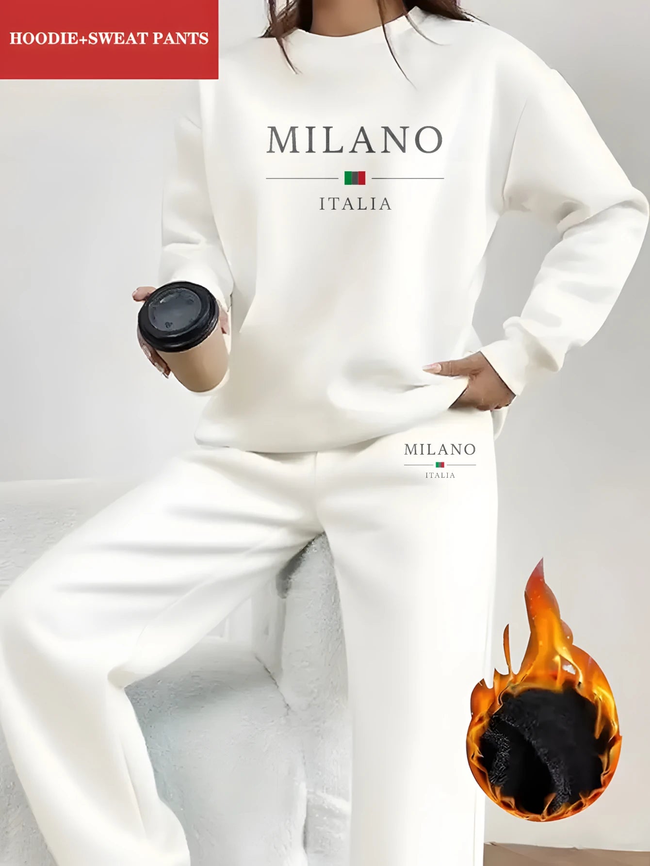 Ensemble Jogging Femme Milano Italia - Sweat à Capuche Peluche + Pantalon Sport, Automne Hiver Chaud Confortable