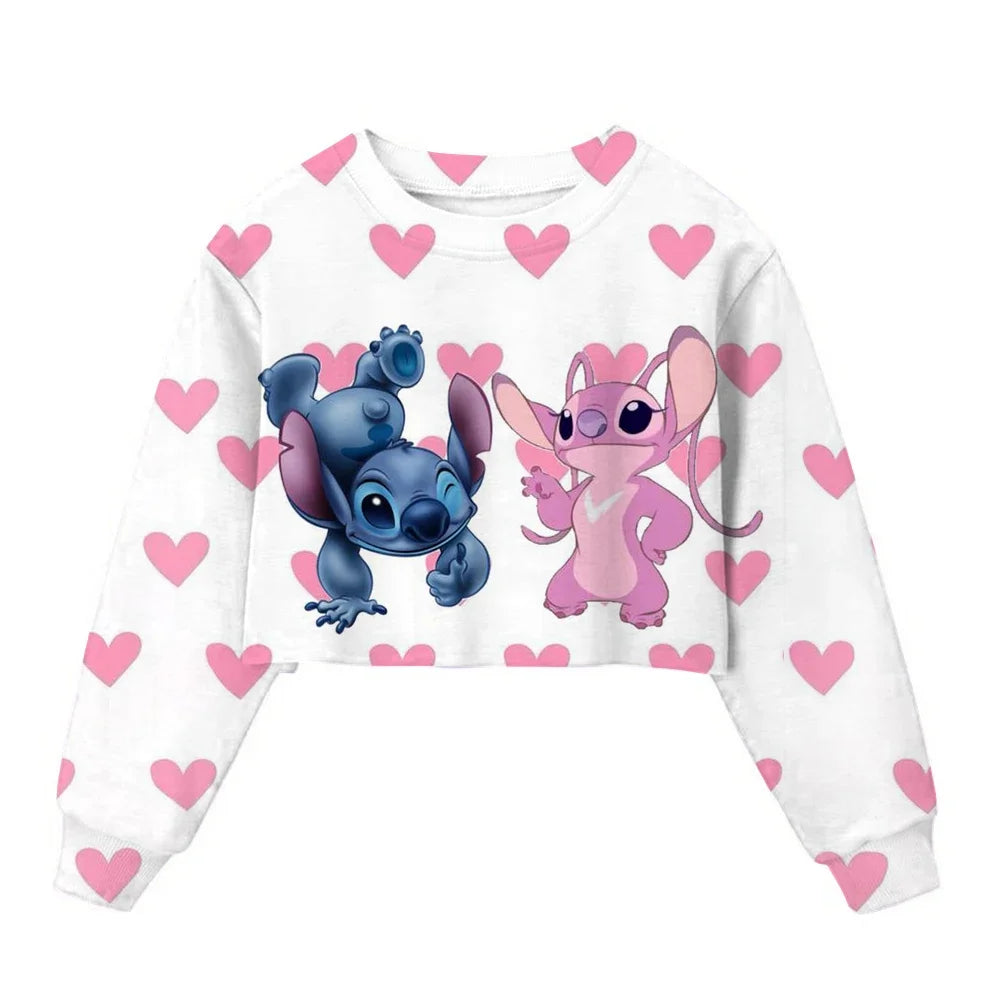 Sweat Court Enfant Stitch - Pull Manches Longues Fille Kawaii Disney Printemps Automne