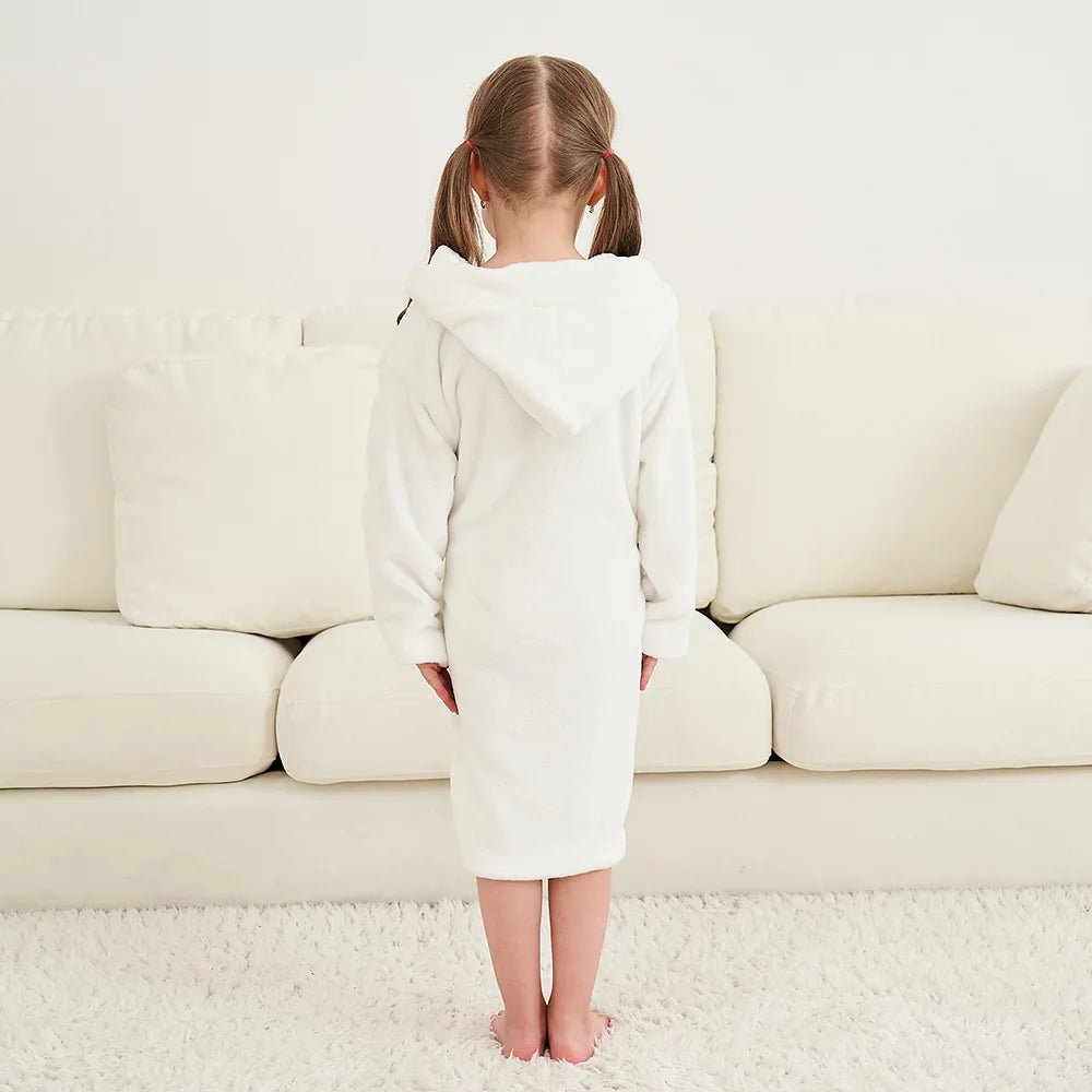Peignoir Enfant Flanelle à Capuche - Robe de Chambre Douce Motif Cartoon - Automne Hiver 2-12 Ans