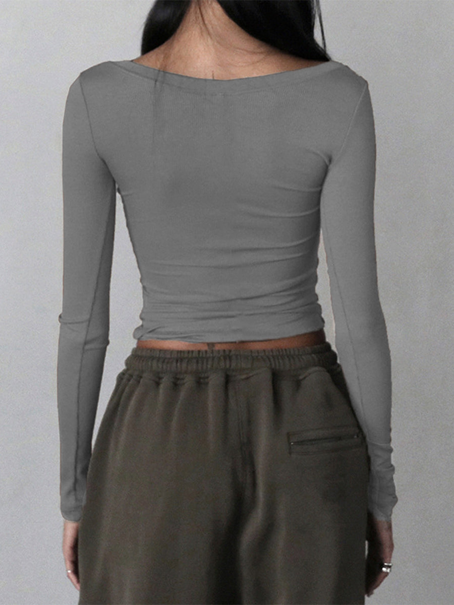 Chemise Femme Tricot Henley Boutons - Crop Top Streetwear