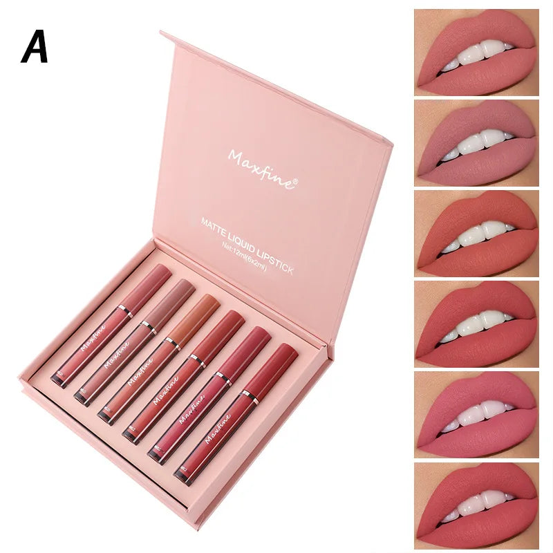 Set 6 Gloss Lèvres Mat Hydratant Longue Tenue - Waterproof Anti-Transpiration Anti-Transfert Rouge Liquide 1pcs