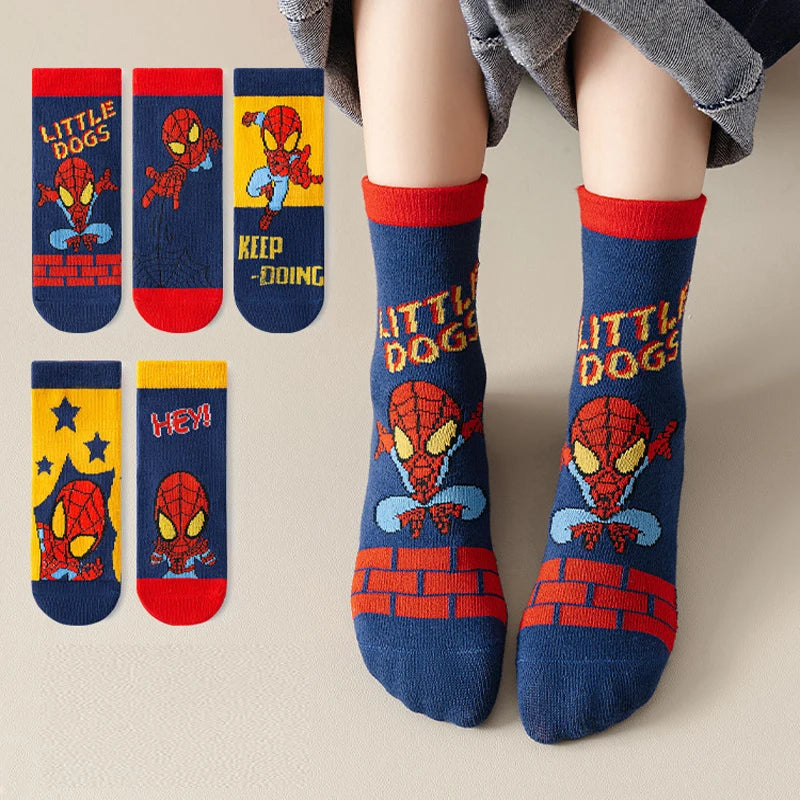 Lot de 5 Paires Chaussettes Spider-Man Garçon - Chaussettes Tube Coton Héros | Automne Hiver Enfant