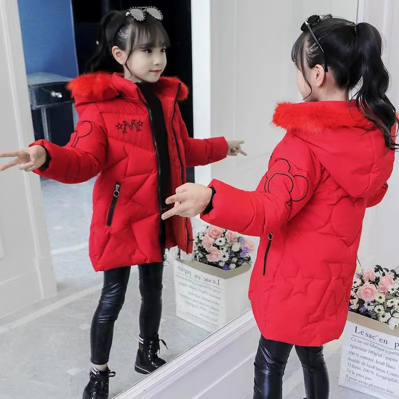 Manteau Hiver Fille 3-10 ans - Parka Chaude Capuche Fourrure Imperméable
