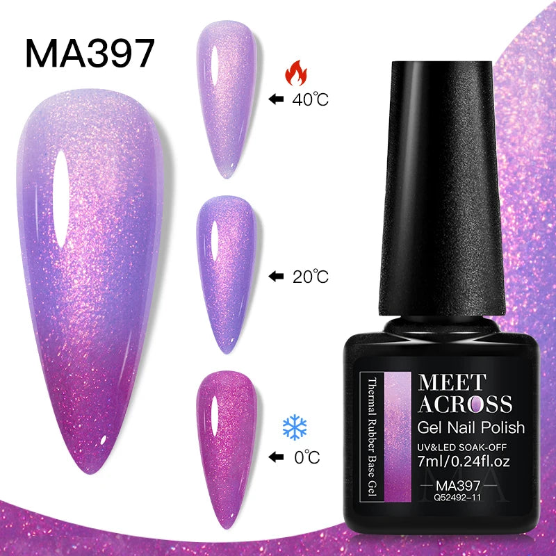Vernis Gel Base Caoutchouc MEET ACROSS 7ml - Thermochrome Paillettes Gradient UV Manucure Longue Tenue
