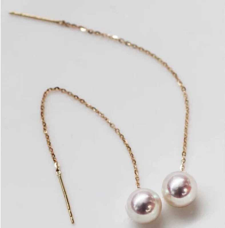 Boucles d'Oreilles Or 18k Perle Femme - Longues Pendantes