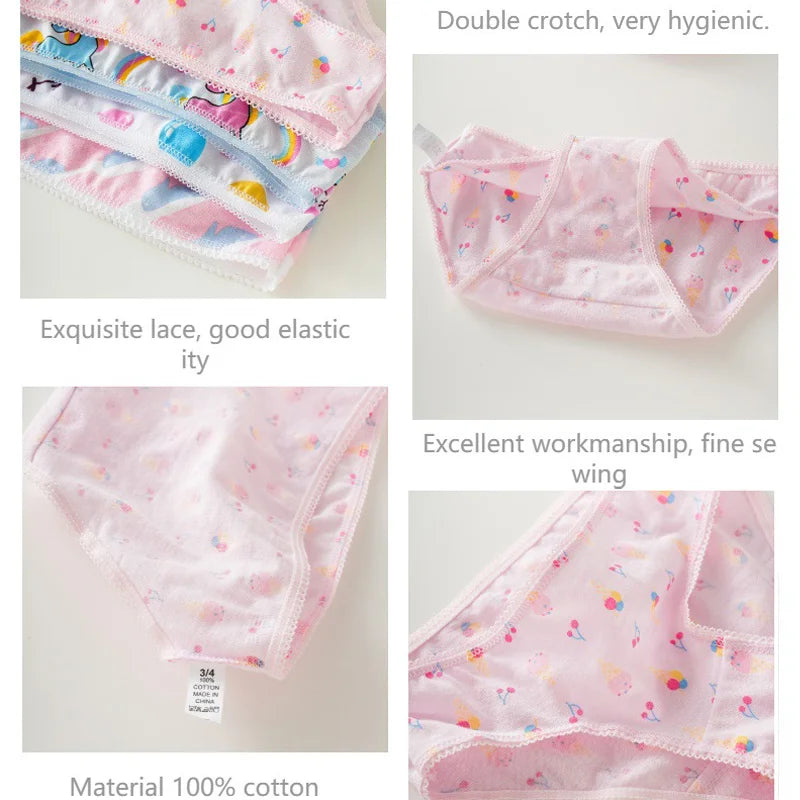 Lot Culottes Fille Coton 100% - Boxers Dentelle Cartoon Sous-Vêtements