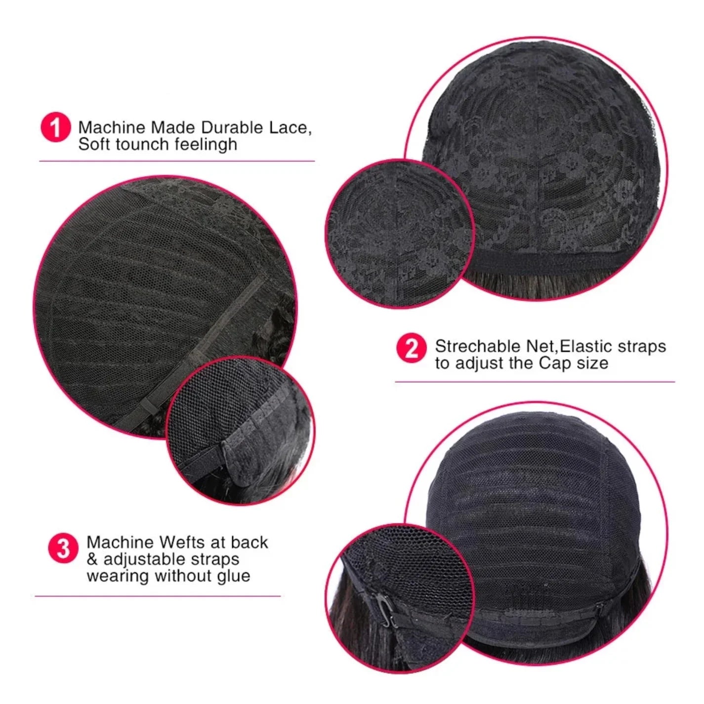 Perruque Bob Courte Jerry Curl - Cheveux Naturels Brésiliens avec Frange