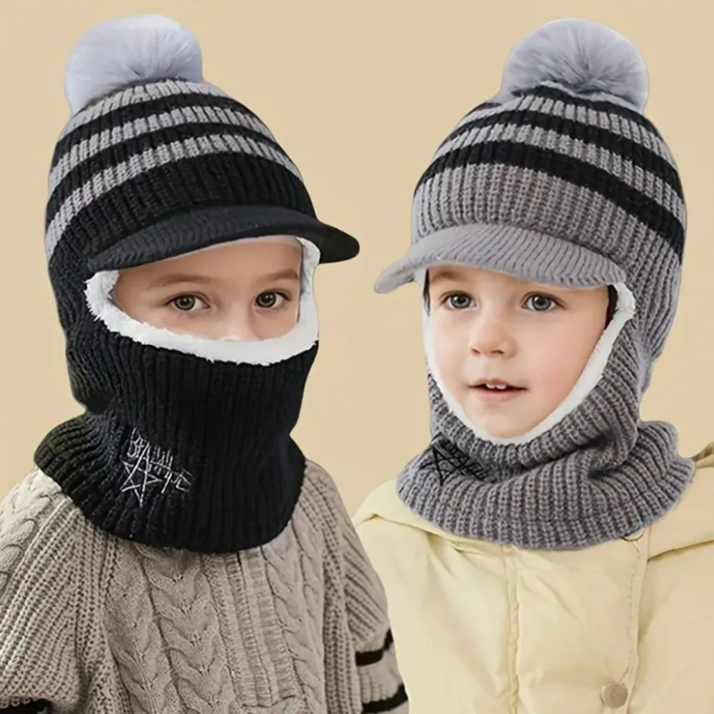 Cagoule Tricot Épais Enfant - Bonnet Hiver Chaud Oreilles Garçon Fille