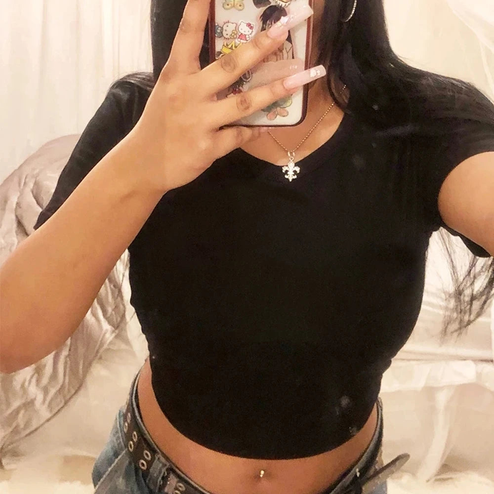 Top Crop Femme Strawberry Cherry - T-Shirt Gothic Harajuku 90s Streetwear Été