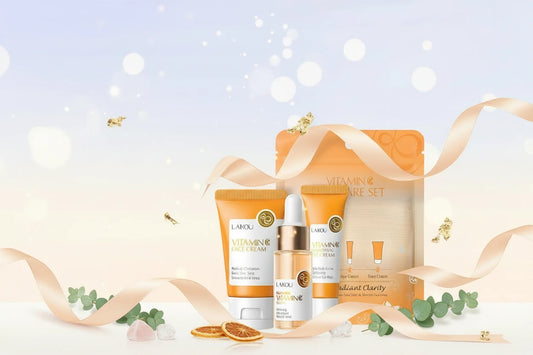 Coffret Soin Visage LAIKOU 3pcs - Vitamine C Or 24K Sakura Crème Sérum Contour Yeux Hydratant Anti-Rides