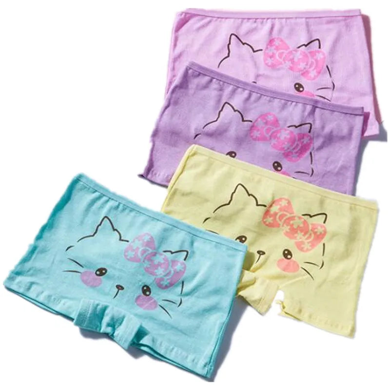 Lot 4 Culottes Fille Cartoon - Boxers Coton Imprimés Mignons 2-10 Ans