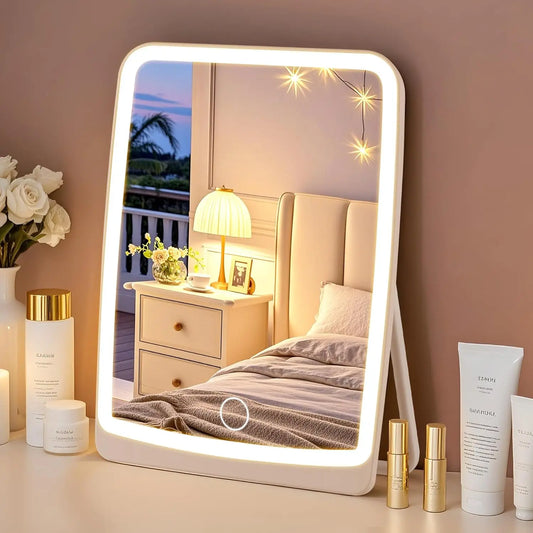 Miroir Maquillage LED Compact Rechargeable - 3 Couleurs Lumière Tactile Dimmable Voyage Bureau
