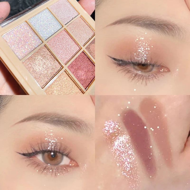 Palette Fard à Paupières 9 Couleurs Paillettes Nacré Débutant Maquillage Yeux Palette Cosmétique Make Up