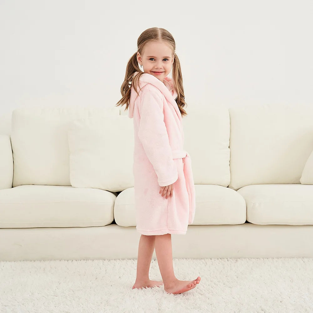 Peignoir Enfant Flanelle à Capuche - Robe de Chambre Douce Motif Cartoon - Automne Hiver 2-12 Ans