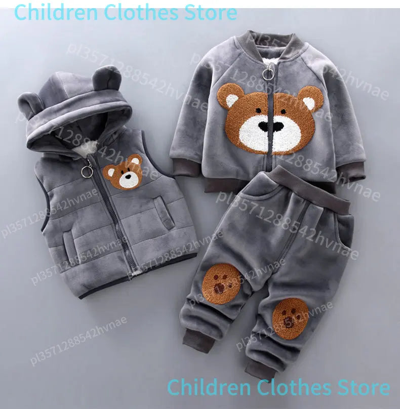 Ensemble 3 Pièces Bébé Hiver - Sweat + Pantalon + Gilet à Capuche - Vêtements Chauds Automne