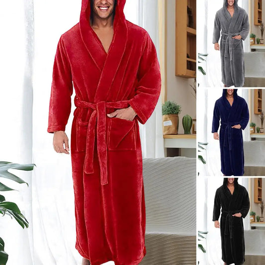 Peignoir Homme Flanelle à Capuche - Robe de Chambre Polaire Hiver