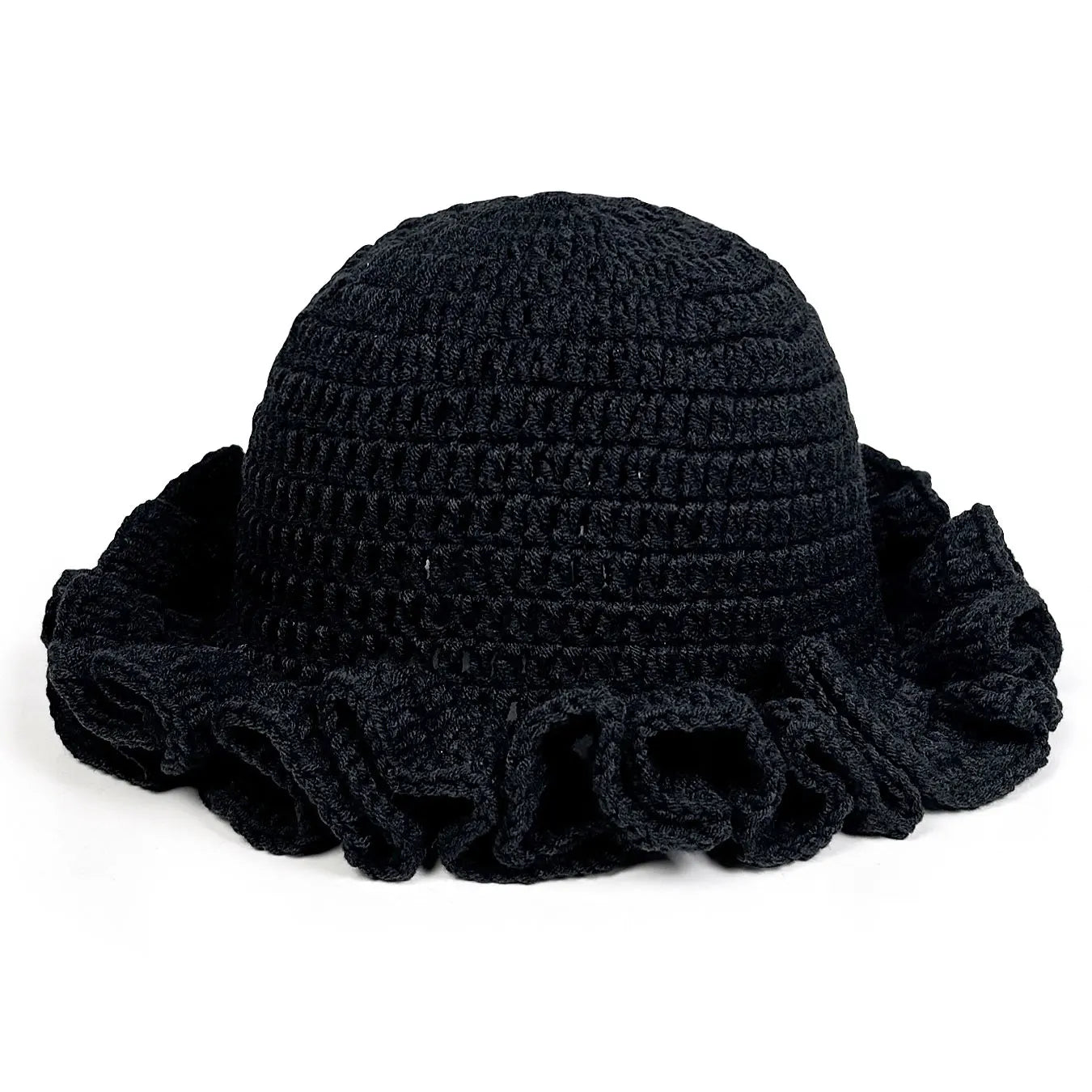 Chapeau Bob Tricoté Moelleux Femme - Bonnet Crochet Ajouré avec Volants Style Pêcheur pour Automne Hiver